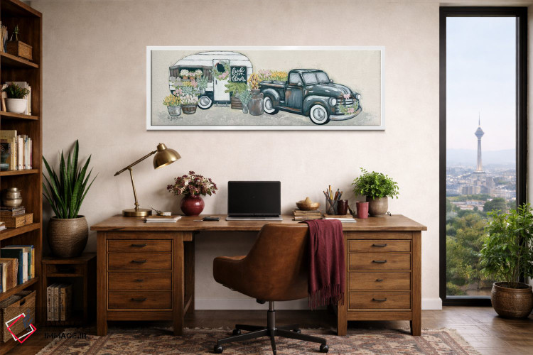 تابلو دکوراتیو کامیون و یدک کش گل کلاسیک اثر سارا بیکر - D1W