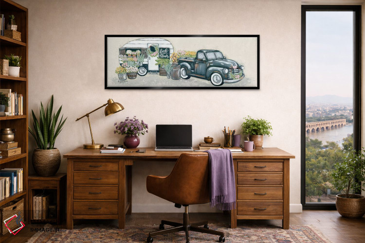 تابلو دکوراتیو کامیون و یدک کش گل کلاسیک اثر سارا بیکر - D3B