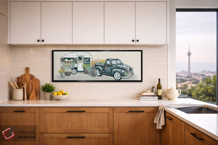 تابلو دکوراتیو کامیون و یدک کش گل کلاسیک اثر سارا بیکر - D4B