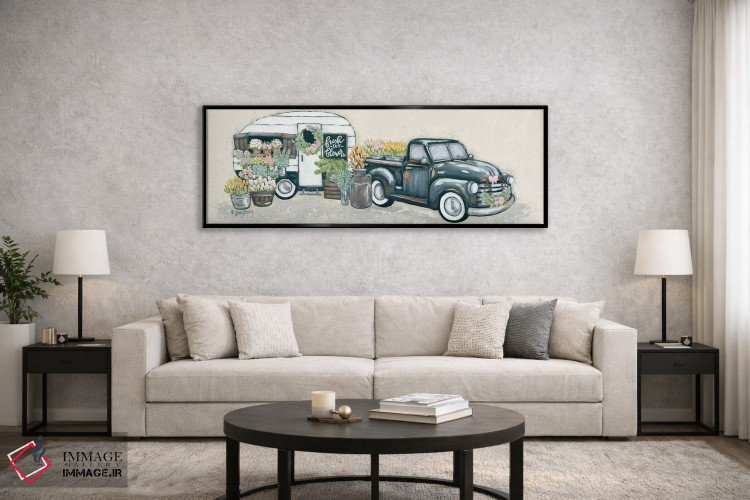 تابلو دکوراتیو کامیون و یدک کش گل کلاسیک اثر سارا بیکر - D5B
