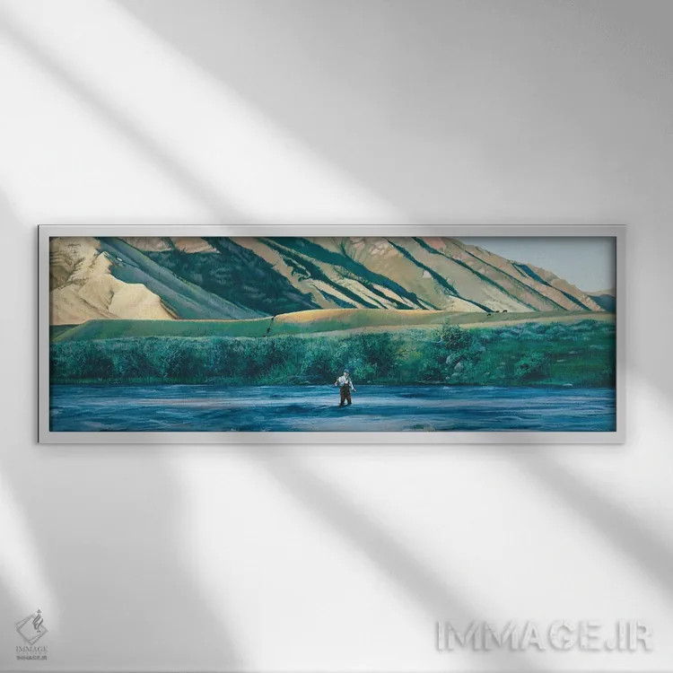 تابلو دکوراتیو ماهیگیری از گودآب اثر شرلی کلیری - نمای قابدار سفید