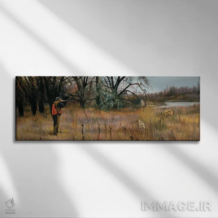 تابلو دکوراتیو شکار قرقاول به پرواز درآمده اثر شرلی کلیری - نمای روبهرو روی دیوار