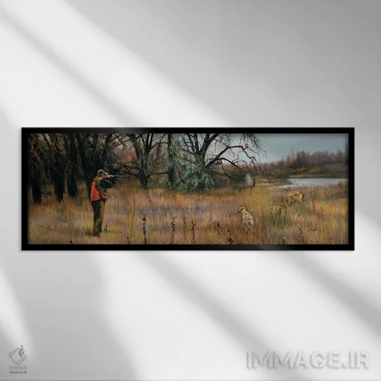 تابلو دکوراتیو شکار قرقاول به پرواز درآمده اثر شرلی کلیری - نمای قابدار مشکی