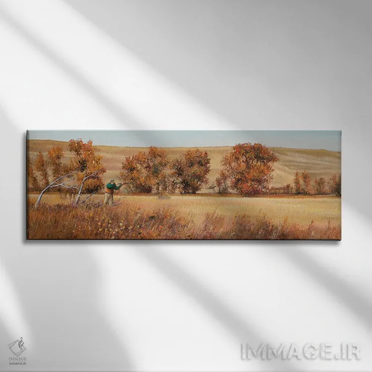 تابلو دکوراتیو شکارچی قرقاول به پرواز درآمده اثر شرلی کلیری - نمای روبهرو روی دیوار