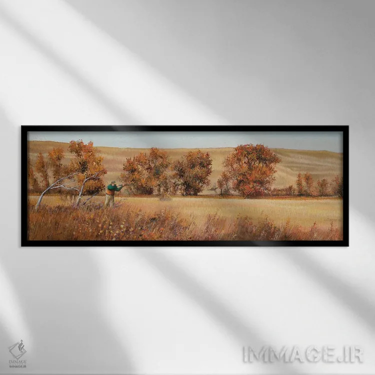 تابلو دکوراتیو شکارچی قرقاول به پرواز درآمده اثر شرلی کلیری - نمای قابدار مشکی