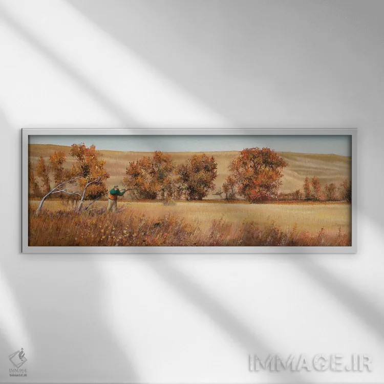 تابلو دکوراتیو شکارچی قرقاول به پرواز درآمده اثر شرلی کلیری - نمای قابدار سفید