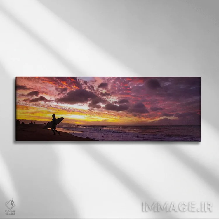 تابلو دکوراتیو غروب مه دود آتشفشانی اثر شان دیوی - نمای روبهرو روی دیوار