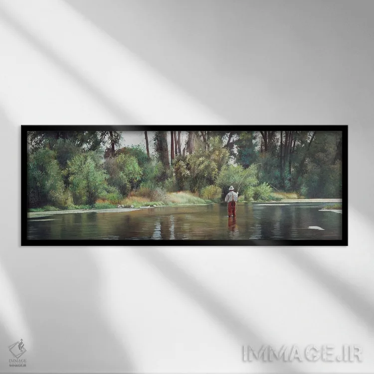 تابلو دکوراتیو پرتاب قلاب برای ماهی بزرگ اثر شرلی کلیری - نمای قابدار مشکی