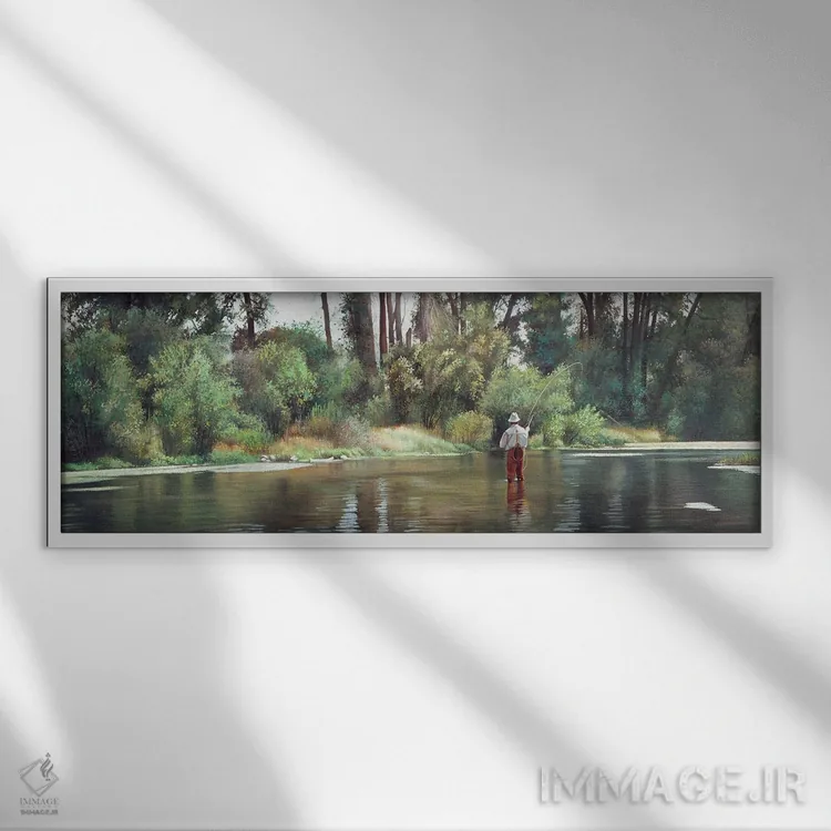 تابلو دکوراتیو پرتاب قلاب برای ماهی بزرگ اثر شرلی کلیری - نمای قابدار سفید