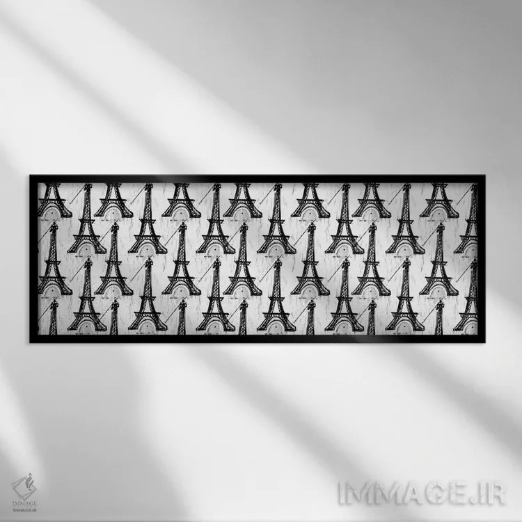 تابلو دکوراتیو برج ایفل سیاه و سفید اثر سارا فرانکلین - نمای قابدار مشکی