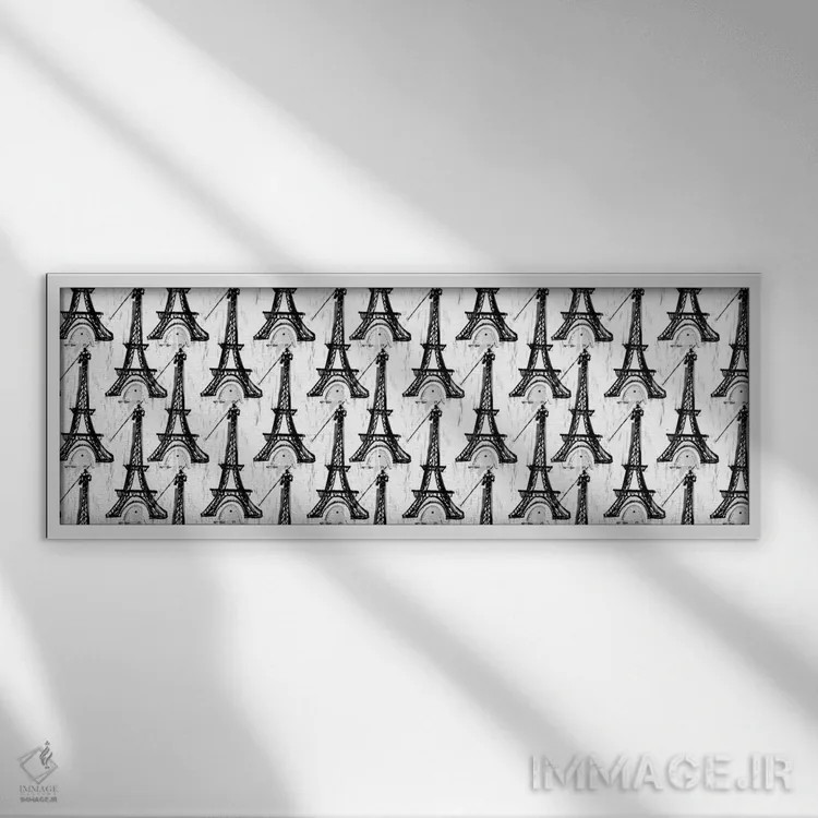 تابلو دکوراتیو برج ایفل سیاه و سفید اثر سارا فرانکلین - نمای قابدار سفید