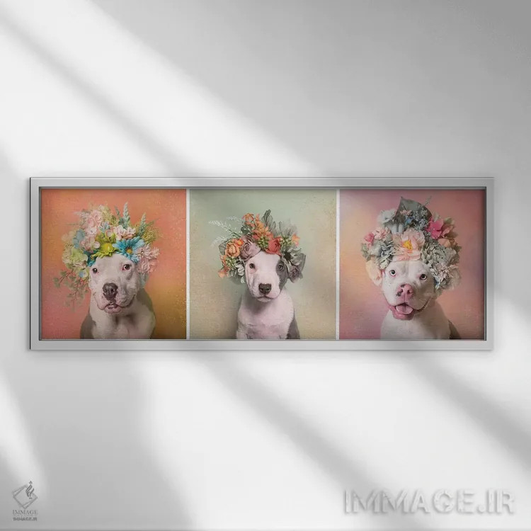 تابلو دکوراتیو Lucy, Treasure And Rain,قدرت گل بولداگ: لوسی، ترژر و رین اثر سوفی گامان - نمای قابدار سفید