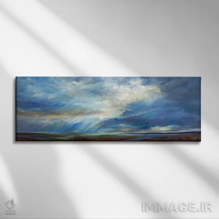 تابلو انتزاعی نور آسمانی اثر شیلا فینچ - نمای روبهرو روی دیوار