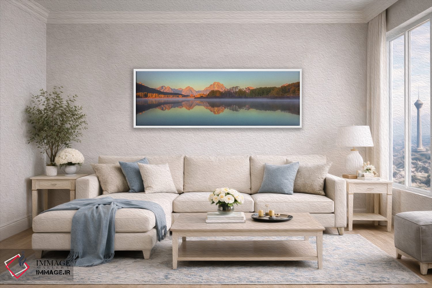 تابلو دکوراتیو بازتاب طلوع آفتاب در کوه موران اثر بیل شرل - D4W