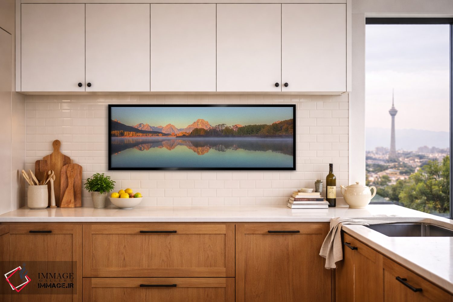 تابلو دکوراتیو بازتاب طلوع آفتاب در کوه موران اثر بیل شرل - D5B