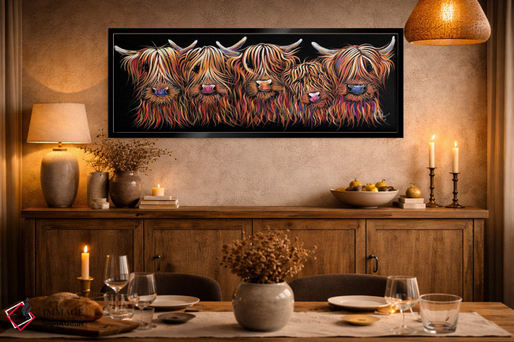 تابلو دکوراتیو گروه پشمالوی گاوان اسکاتلندی اثر شرلی مک آرتور - D1B