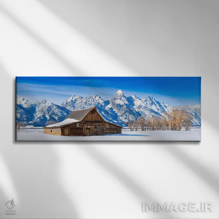 تابلو دکوراتیو انبار چوبی زمستانی گرند تتون اثر سوزانه کرمر - نمای روبهرو روی دیوار