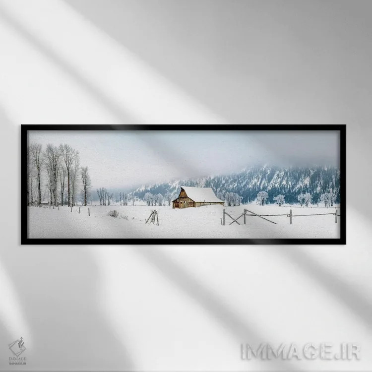 تابلو دکوراتیو پانورامای زمستانی وایومینگ اثر سوزانه کرمر - نمای قابدار مشکی
