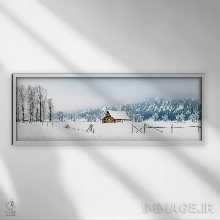 تابلو دکوراتیو پانورامای زمستانی وایومینگ اثر سوزانه کرمر - نمای قابدار سفید