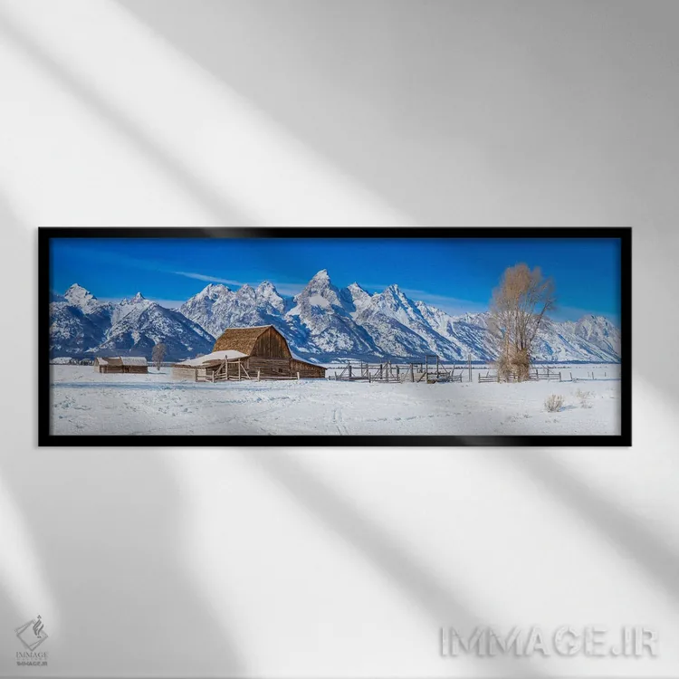 تابلو دکوراتیو نمای زمستانی پانورامای گرند تتون اثر سوزانه کرمر - نمای قابدار مشکی