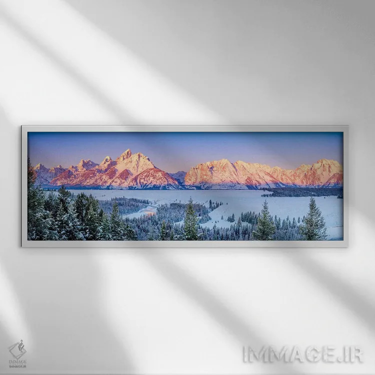 تابلو دکوراتیو درخشش طلوع در کوه های گرند تتون اثر سوزانه کرمر - نمای قابدار سفید