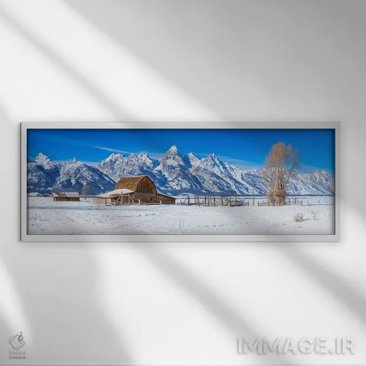 تابلو دکوراتیو نمای زمستانی پانورامای گرند تتون اثر سوزانه کرمر - نمای قابدار سفید