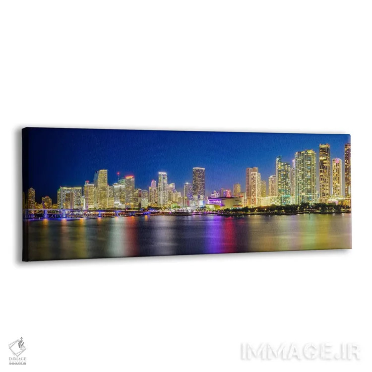 تابلو دکوراتیو پانورامای افق شهری میامی در شب اثر سوزانه کرمر - نمای پرسپکتیو محصول