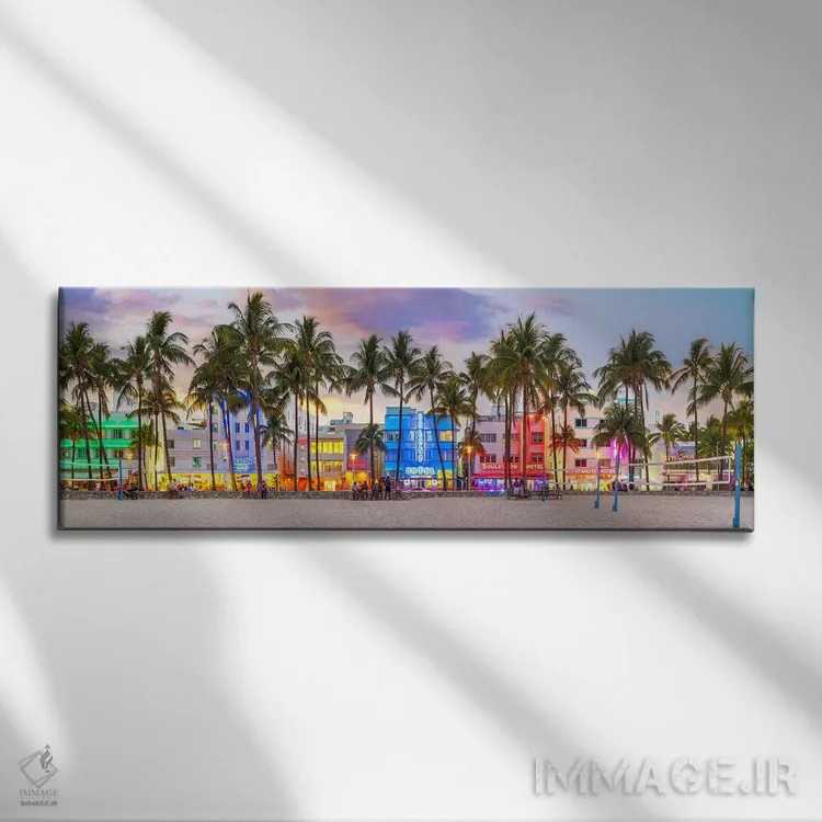 تابلو دکوراتیو غروب خوش آمدگویی به میامی اثر سوزانه کرمر - نمای روبهرو روی دیوار