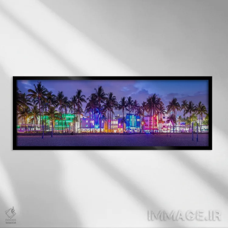 تابلو دکوراتیو به میامی خوش آمدید اثر سوزانه کرمر - نمای قابدار مشکی