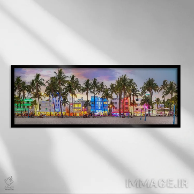 تابلو دکوراتیو غروب خوش آمدگویی به میامی اثر سوزانه کرمر - نمای قابدار مشکی