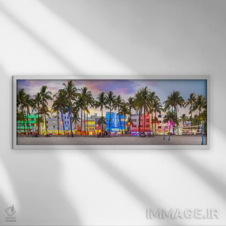 تابلو دکوراتیو غروب خوش آمدگویی به میامی اثر سوزانه کرمر - نمای قابدار سفید