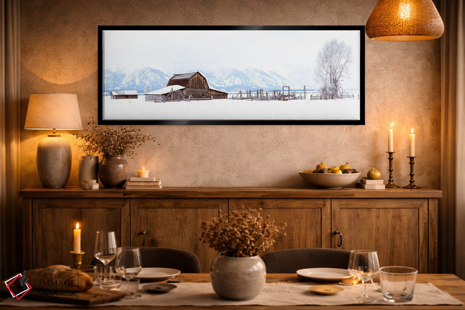 تابلو دکوراتیو پانورامای چشم انداز زمستانی سفید وایومینگ اثر سوزانه کرمر - D2B