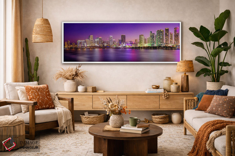 تابلو دکوراتیو چراغ های نئون پانورامایی مرکز شهر میامی در شب اثر سوزانه کرمر - D2W