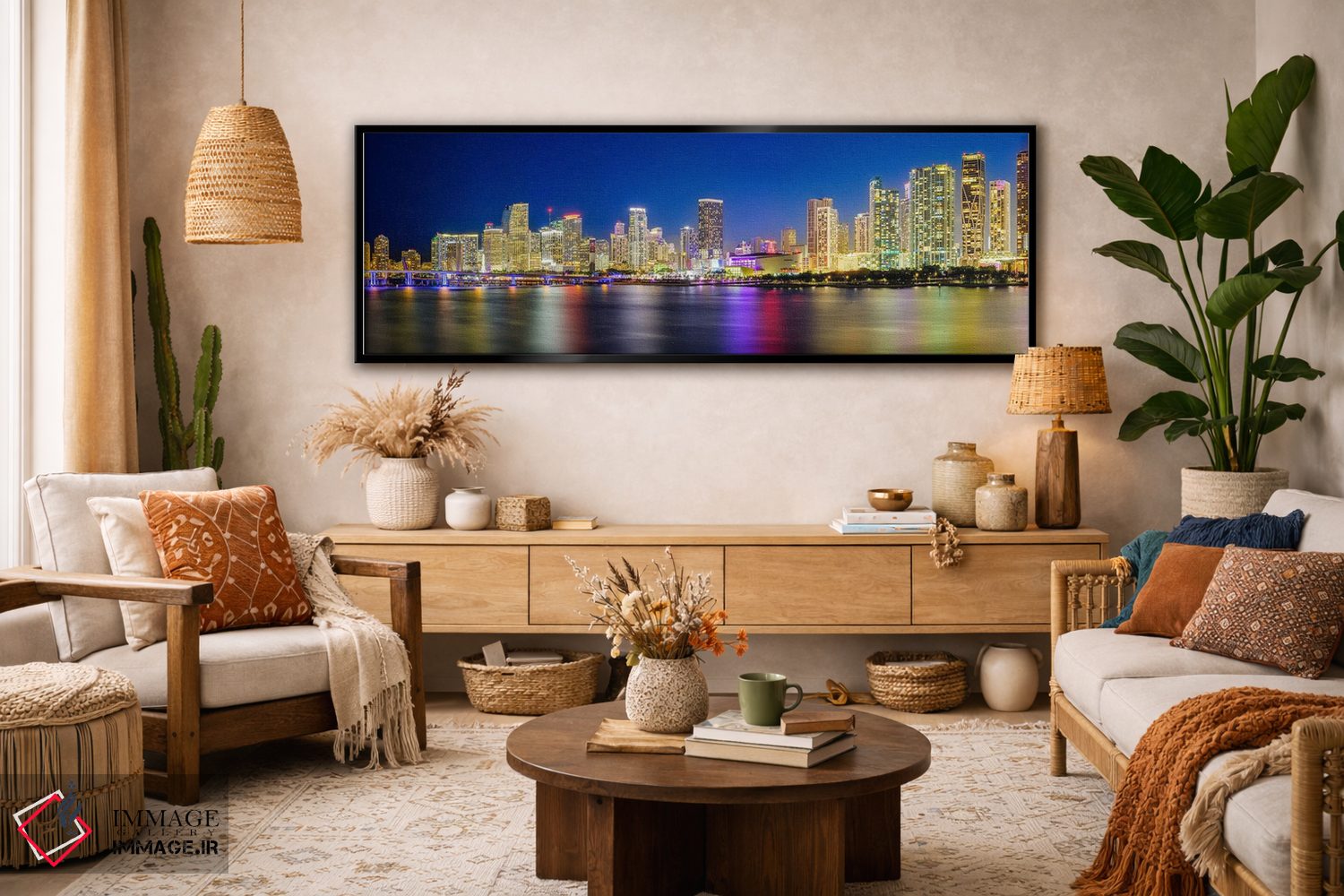 تابلو دکوراتیو پانورامای افق شهری میامی در شب اثر سوزانه کرمر - D3B