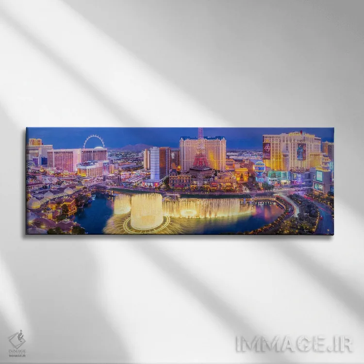 تابلو دکوراتیو نمای پانوراما شب لاس وگاس اثر سوزانه کرمر - نمای روبهرو روی دیوار
