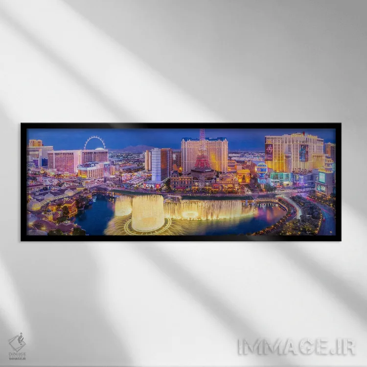 تابلو دکوراتیو نمای پانوراما شب لاس وگاس اثر سوزانه کرمر - نمای قابدار مشکی