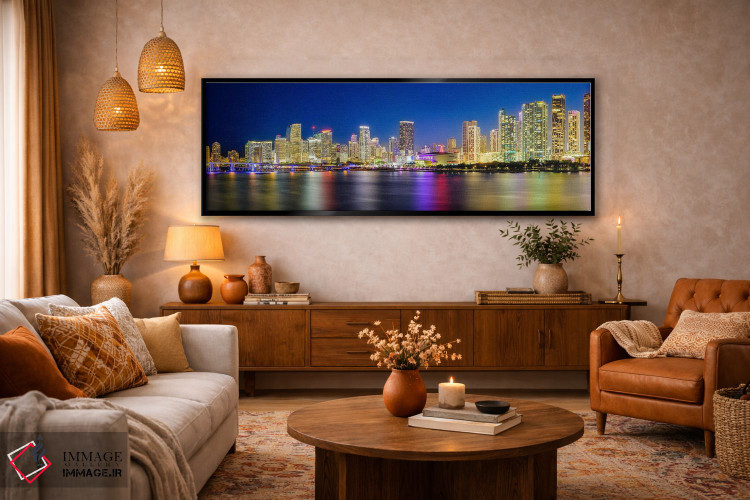 تابلو دکوراتیو پانورامای افق شهری میامی در شب اثر سوزانه کرمر - D5B