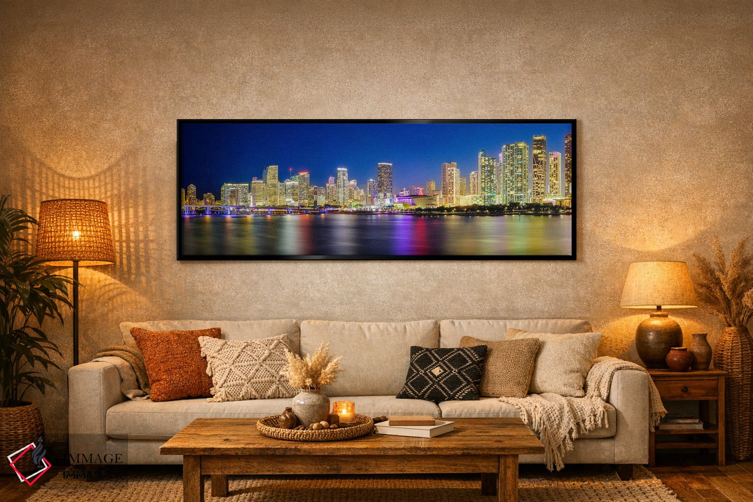 تابلو دکوراتیو پانورامای افق شهری میامی در شب اثر سوزانه کرمر - D6B