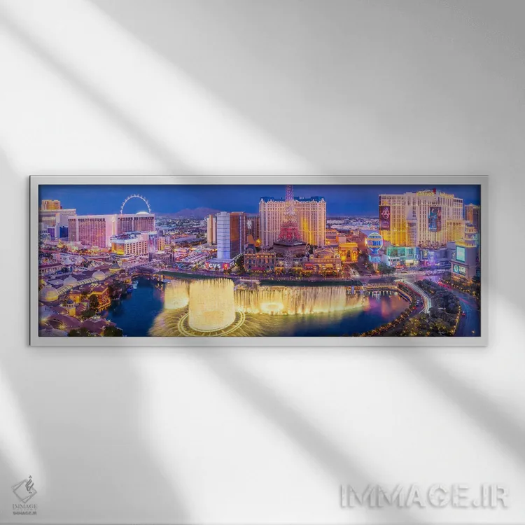 تابلو دکوراتیو نمای پانوراما شب لاس وگاس اثر سوزانه کرمر - نمای قابدار سفید
