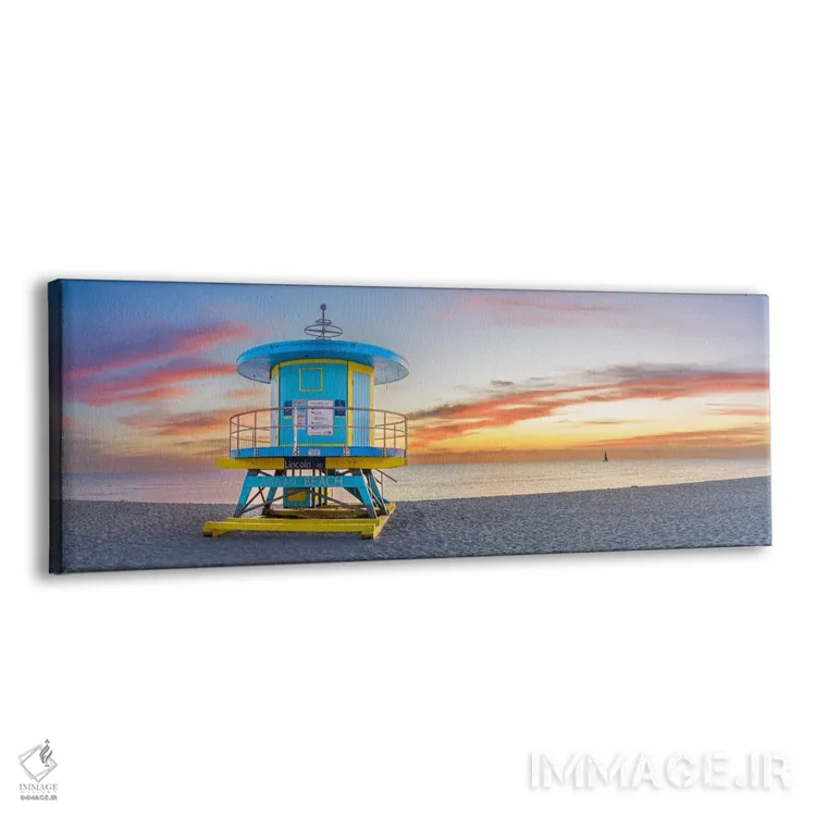 تابلو دکوراتیو طلوع آفتاب پانورامیک ساحل میامی اثر سوزانه کرمر - نمای پرسپکتیو محصول