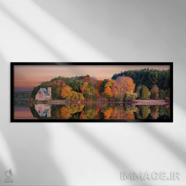 تابلو دکوراتیو کلیسای سنگی قدیمی ماساچوست اثر سوزانه کرمر - نمای قابدار مشکی