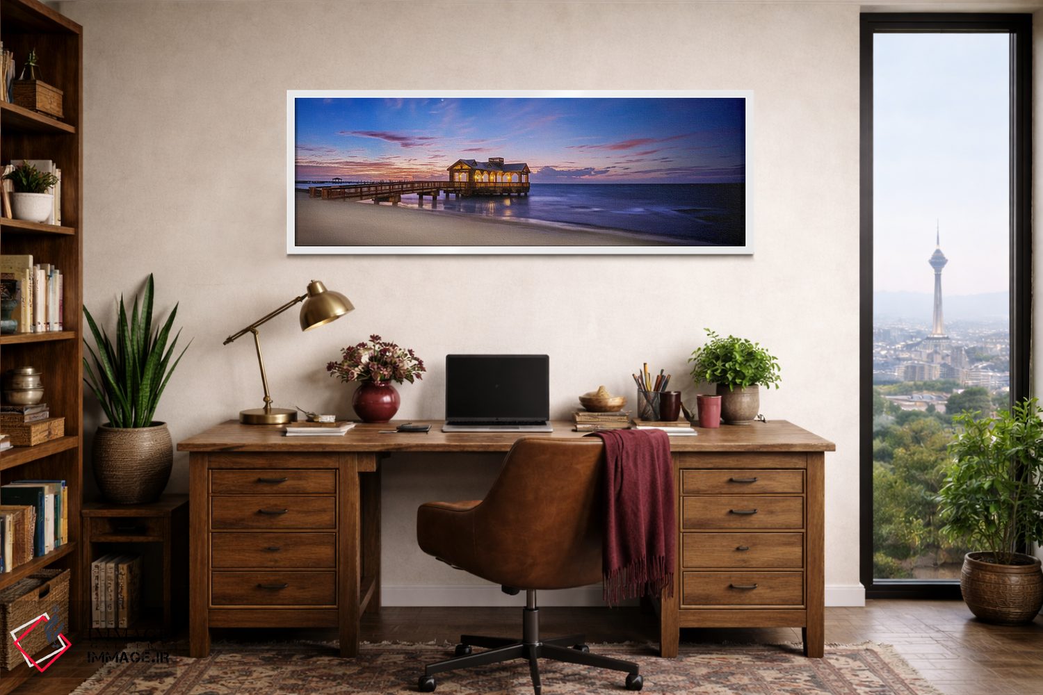 تابلو دکوراتیو اسکله ساعت آبی کی وست اثر سوزانه کرمر - D1W