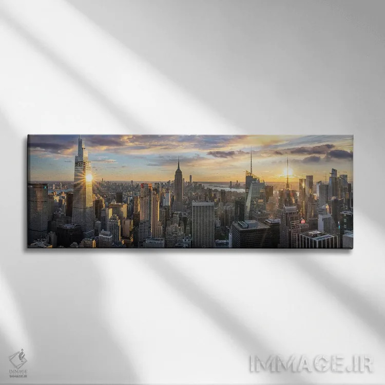تابلو دکوراتیو منظره پانورامای افق نیویورک در غروب اثر سوزانه کرمر - نمای روبهرو روی دیوار
