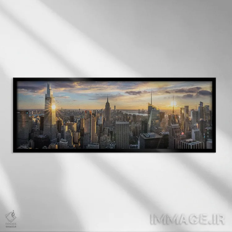تابلو دکوراتیو منظره پانورامای افق نیویورک در غروب اثر سوزانه کرمر - نمای قابدار مشکی