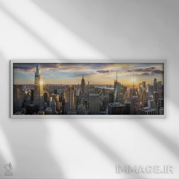 تابلو دکوراتیو منظره پانورامای افق نیویورک در غروب اثر سوزانه کرمر - نمای قابدار سفید