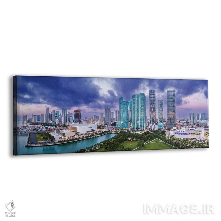 تابلو دکوراتیو نمای پانورامای هوایی اسکای لاین مرکز شهر میامی اثر سوزانه کرمر - نمای پرسپکتیو محصول