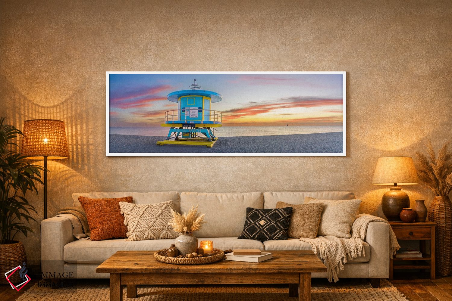 تابلو دکوراتیو طلوع آفتاب پانورامیک ساحل میامی اثر سوزانه کرمر - D5W