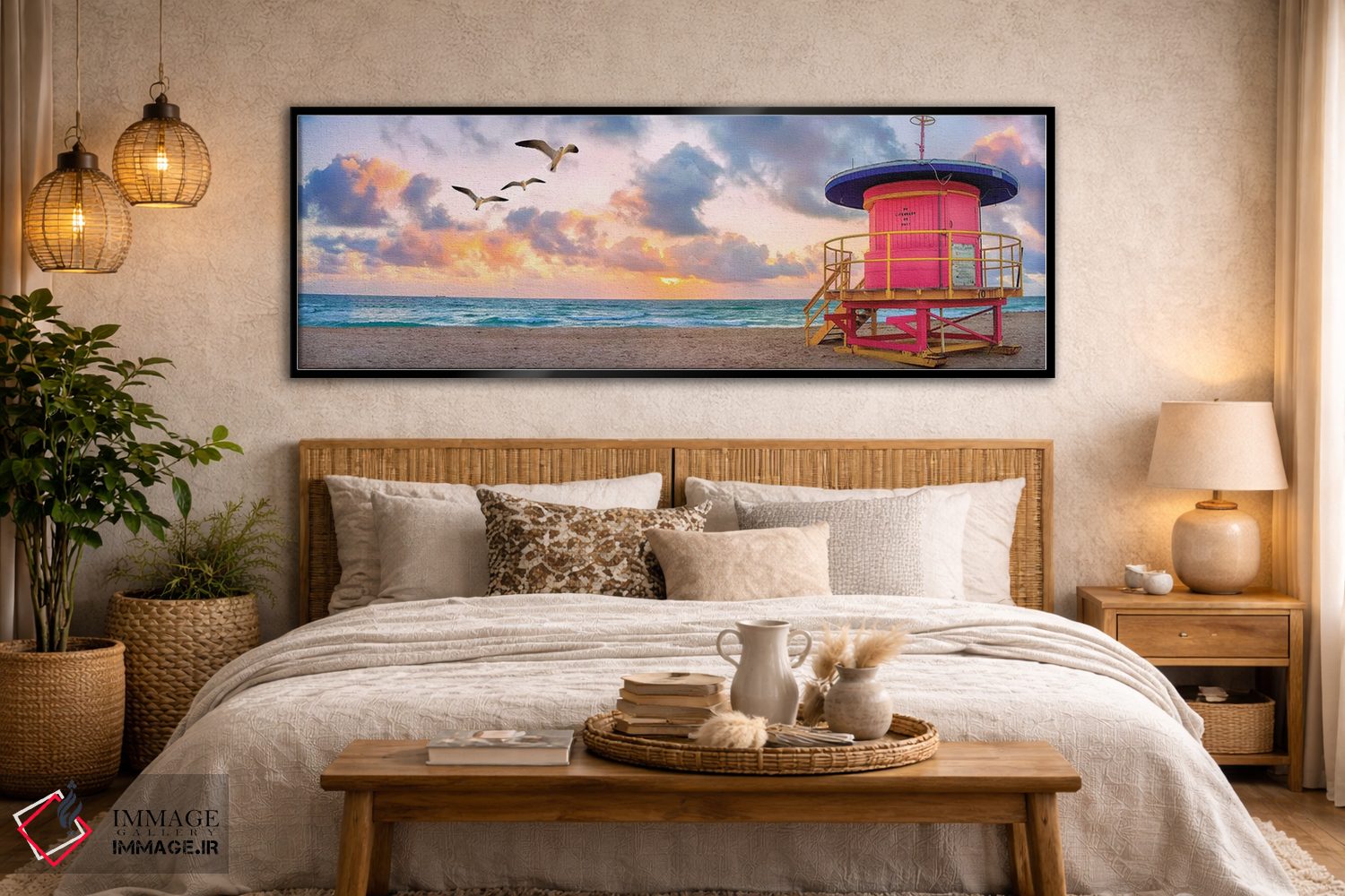 تابلو دکوراتیو خانه نجات غریق صورتی در طلوع آفتاب اثر سوزانه کرمر - D6B