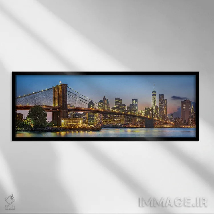 تابلو دکوراتیو خط افق منهتن و پل بروکلین در نیویورک اثر سوزانه کرمر - نمای قابدار مشکی