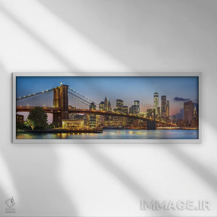تابلو دکوراتیو خط افق منهتن و پل بروکلین در نیویورک اثر سوزانه کرمر - نمای قابدار سفید